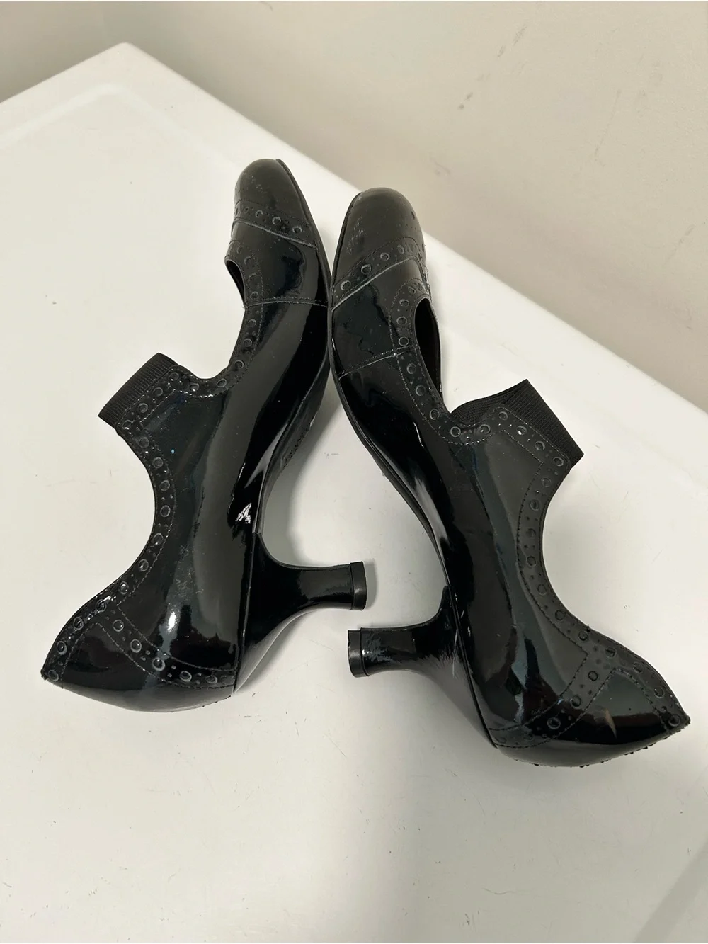 Franco Sarto Black Patent Leather Mary Jane Pumps Brogue Detail Size 7.5 M